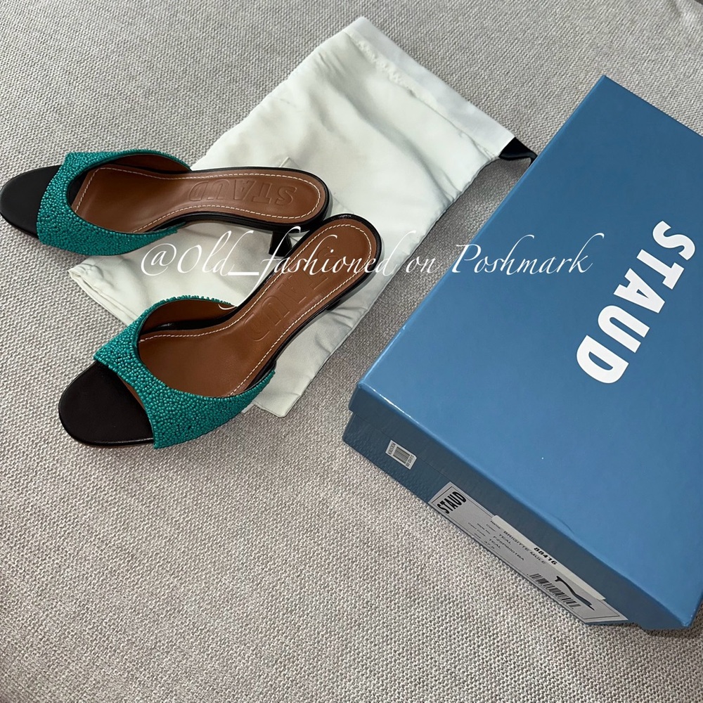 STAUD Brigitte Beaded Slide Sandals - Teal - Picture 7 of 16